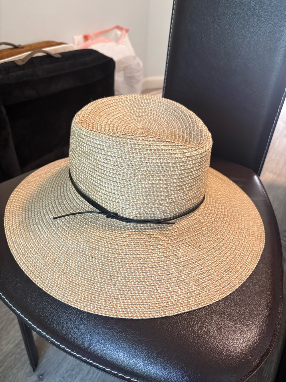 Aritzia Straw Sunhat with Slim Black Band - Tan